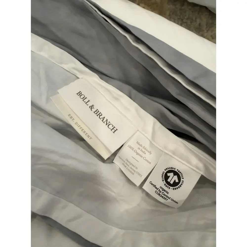 Boll & Branch Organic Cotton King Sheet Set White Pewter Trim NEW $378